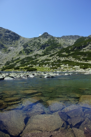High mountain landscape with lakeの写真素材
