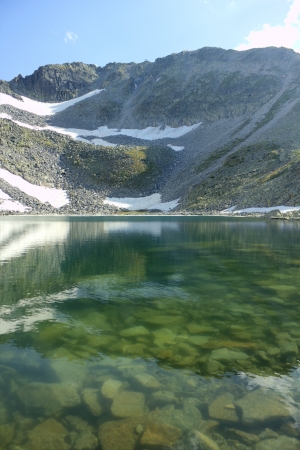 High mountain landscape with lakeの写真素材