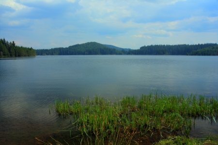 High mountain landscape with lakeの写真素材