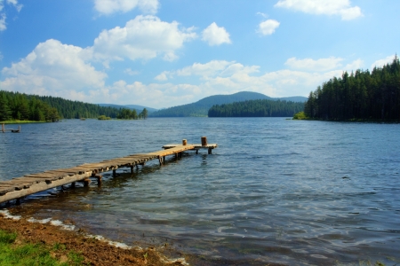 Mountain landscape with lakeの写真素材