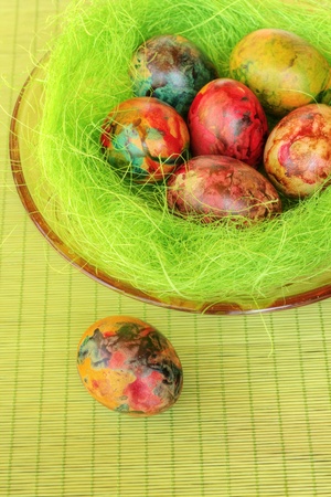 Colorful painted Easter eggsの写真素材