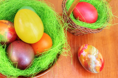 Colorful painted Easter eggsの写真素材