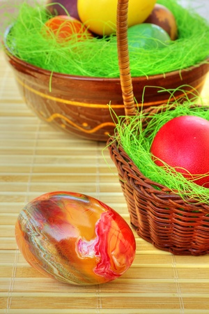 Colorful painted Easter eggsの写真素材