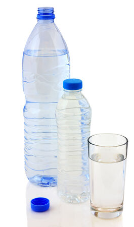 Bottles of water and glassの写真素材