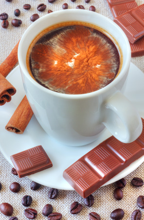 Coffee with chocolate and cinnamonの写真素材
