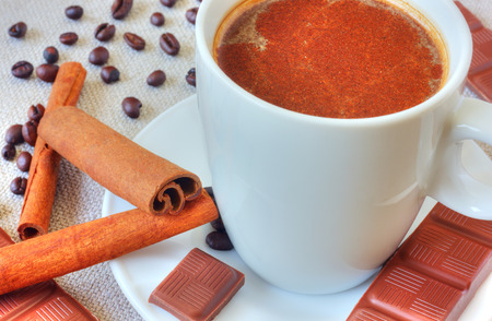 Coffee with chocolate and cinnamonの写真素材