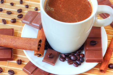 Coffee with chocolate and cinnamonの写真素材