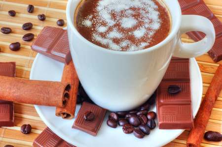 Coffee with chocolate and cinnamonの写真素材