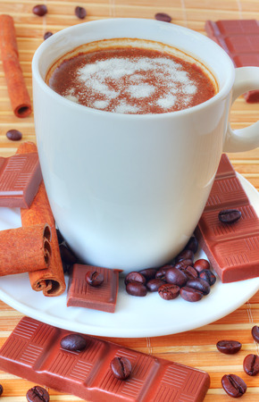 Coffee with chocolate and cinnamonの写真素材