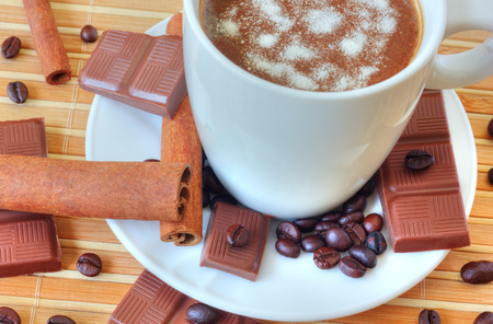 Coffee with chocolate and cinnamonの写真素材