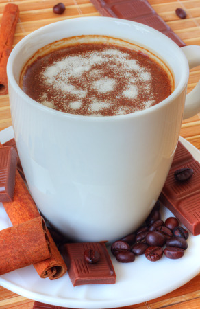 Coffee with chocolate and cinnamonの写真素材