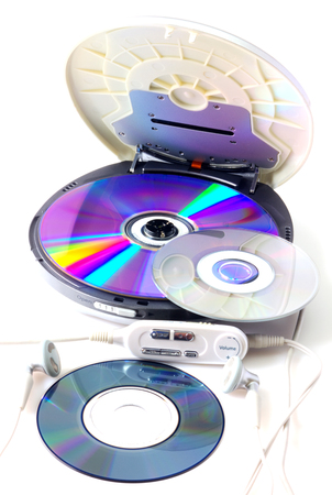 Portable CD audio player isolated on whiteの写真素材
