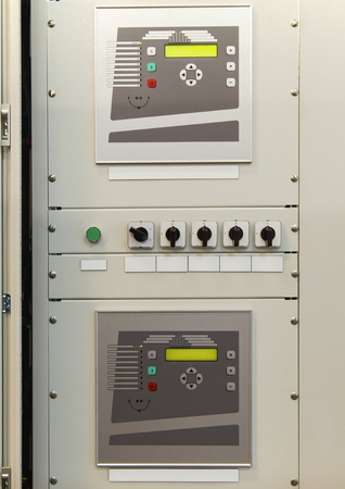 Electrical control panel with electronic devices in modern electrical substation