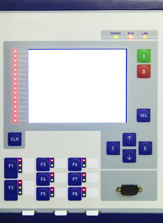 Display and buttons on control panel of electronic control device closeupの写真素材