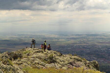 Beautiful landscape with tourists in the mountain