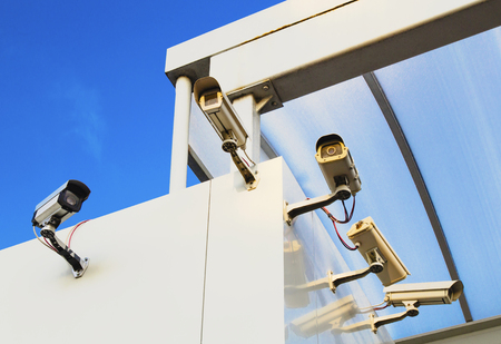 Security cameras on the wallの写真素材