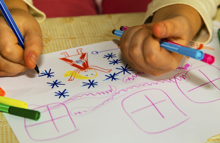 Colorful children's drawing closeup