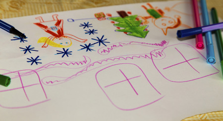 Colorful children's drawing closeup