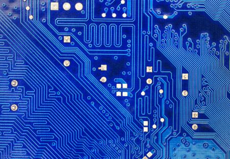 Blue computer motherboard closeup