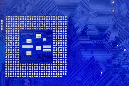 Blue computer motherboard closeup