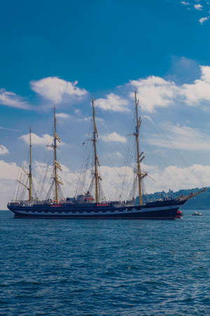 Sailing ship in the blue sea