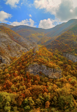 Beautiful landscape in the mountain with colorful autumn forestの写真素材