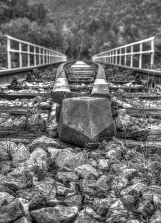 Railroad in black and white closeupの写真素材