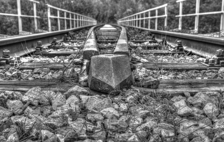Railroad in black and white closeupの写真素材