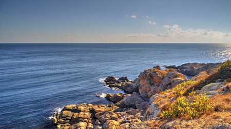 Beautiful landscape on rocky shoreの写真素材