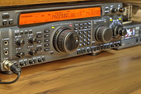 Modern high frequency radio amateur transceiver closeupの写真素材