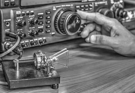Modern high frequency radio amateur transceiver in black and whiteの写真素材