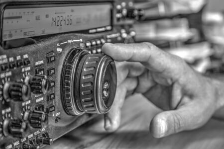 Modern high frequency radio amateur transceiver in black and whiteの写真素材