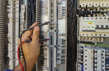 Control panel with terminals and wires inside view