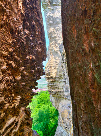 Beautiful landscape view thru the cave entranceの写真素材