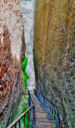 Beautiful view with stairs in the caveの写真素材