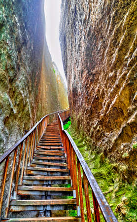 Beautiful view with stairs in the caveの写真素材