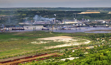 Beautiful summer landscape with industrial viewの写真素材