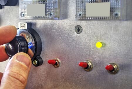 An radio amateur tuning the high frequency power amplifier close up viewの写真素材