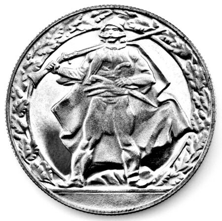 Anniversary coin of the Republic of Bulgaria isolated on whiteの写真素材