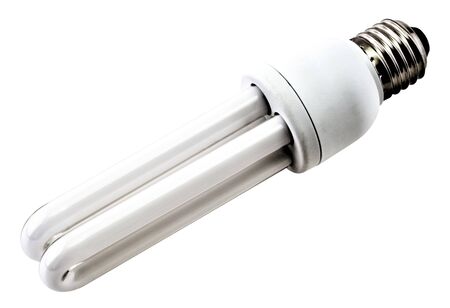 Energy saving bulb isolated on white background close up viewの写真素材