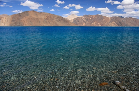 Pangong lake with clear blue sky, Ladakh, Indiaの写真素材