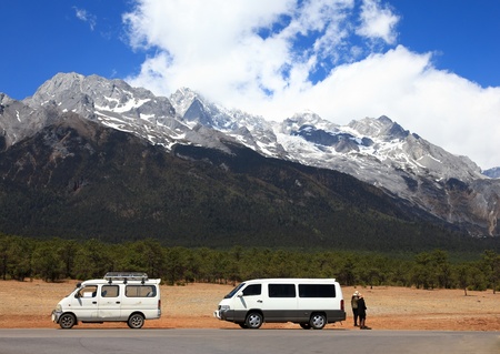 Jade dragon snow mountain in Yunnan, Chinaの写真素材