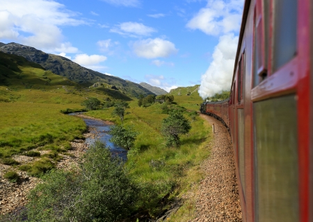 Jacobite stream train, Glenfinnan Viaduct, Scotland, UK