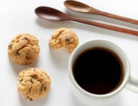 Homemade Cookie With Coffee On Whiteの写真素材