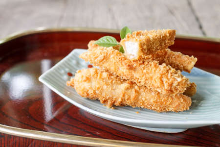 Asian snack: taro chips served in china plateの写真素材