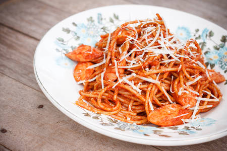 italian spaghetti with tomato sauceの写真素材