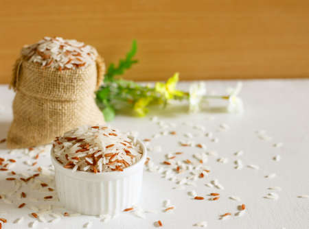 Raw organic brown riceの写真素材