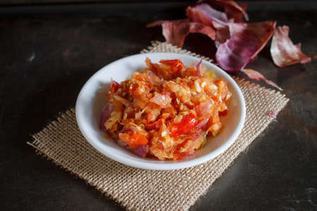 Sambal, special spicy chili paste in Indonesia, ingredient to be eaten with another mealの写真素材