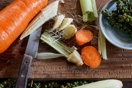 cut vegetable preparing for cook dinnerの写真素材