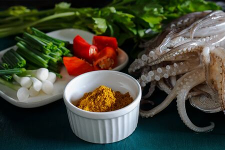 Various faw food prepare for cook Asian cuisine, Still life image dark tone.の写真素材